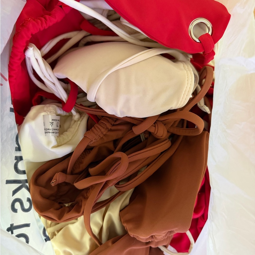 Mixed Bikini Set in Red, Cream & Rust
